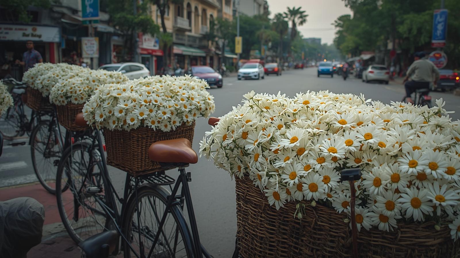 Cúc họa mi đầy thi vị và dịu dàng trên đường phố Hà Nội 