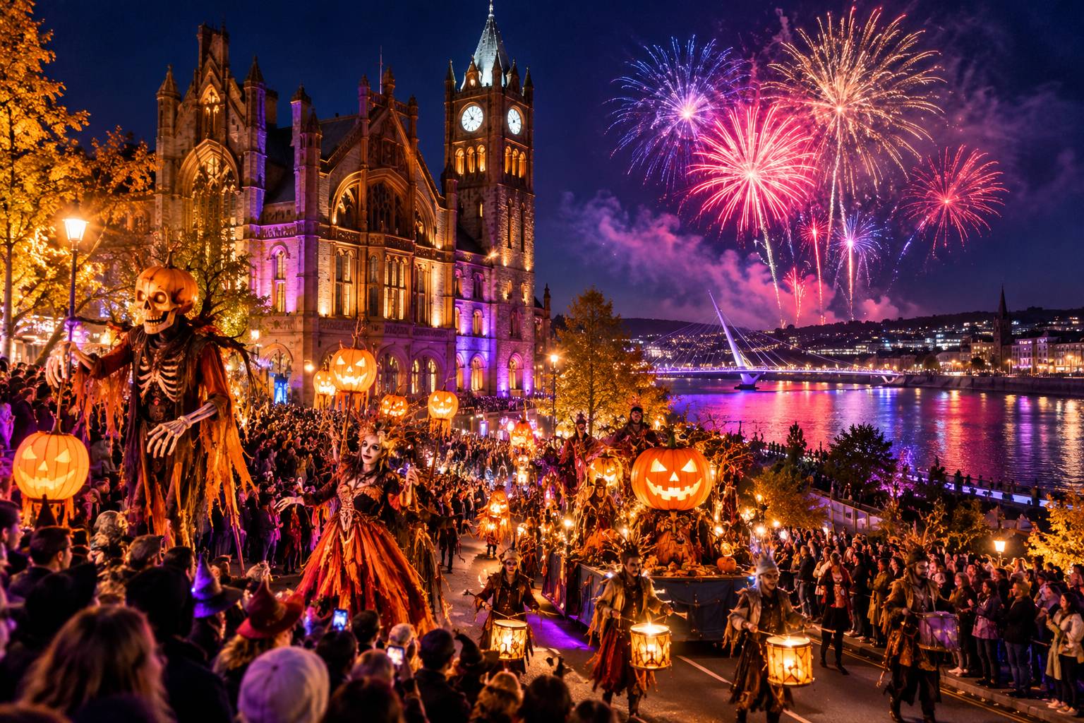 Trình diễn ánh sáng 3D huyền bí trên bức tường thành cổ Derry Walls dịp lễ hội Halloween 2026