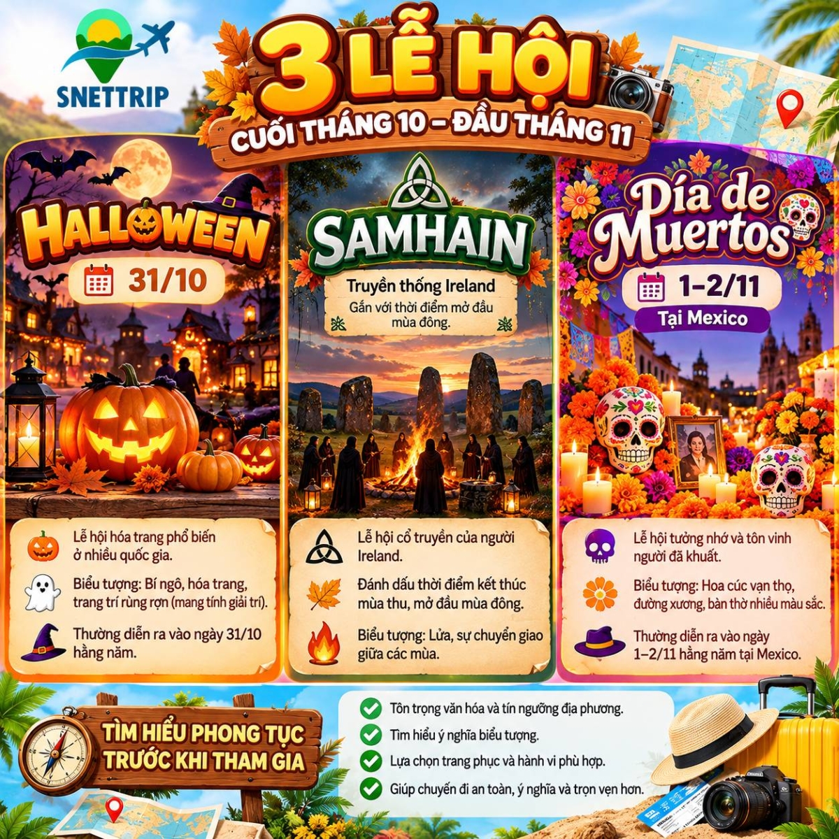 So sánh Halloween, Samhain của Ireland và Día de Muertos của Mexico