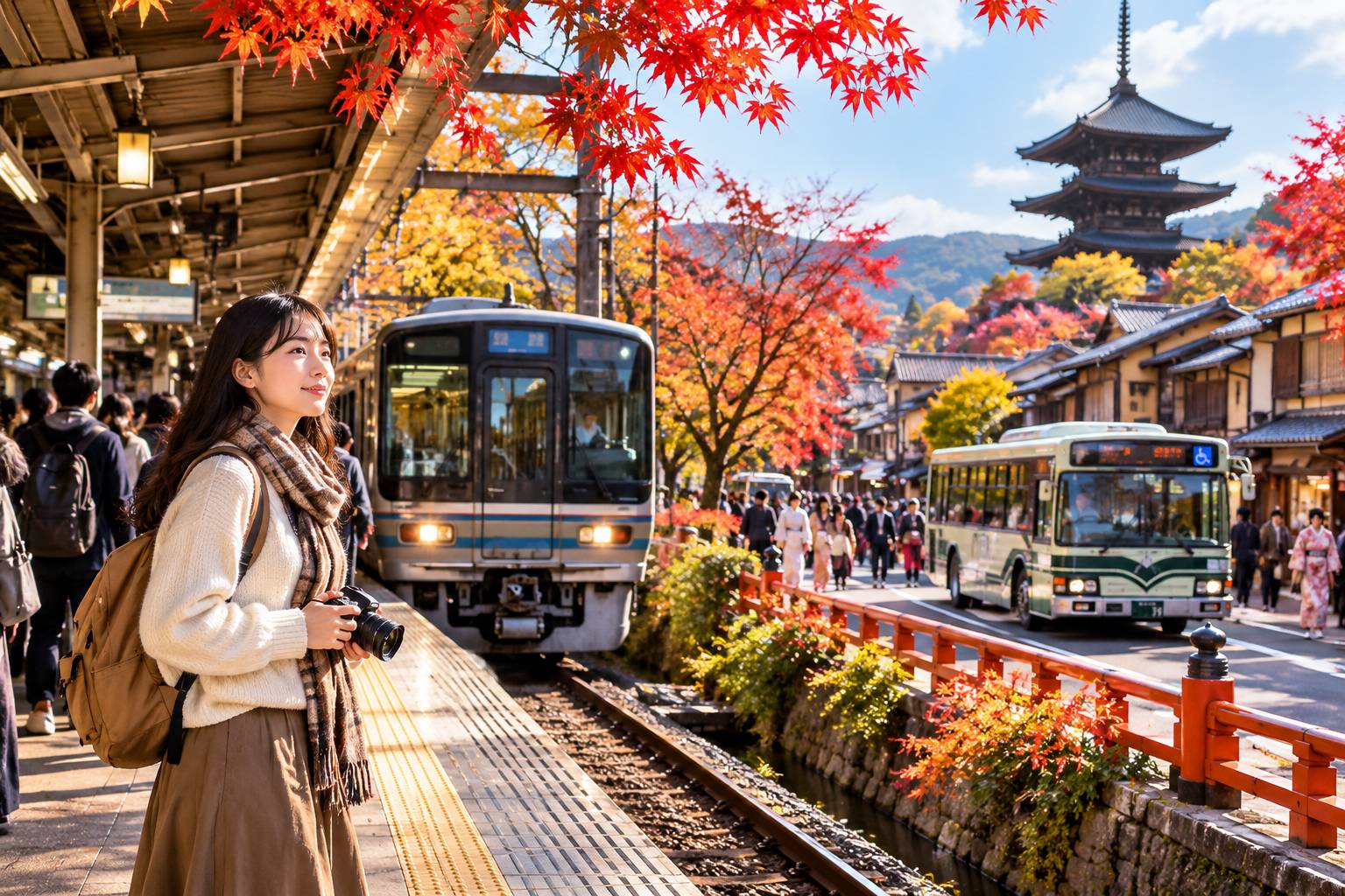 Sử dụng tàu điện ngầm khi du lịch Kyoto nhằm tiết kiệm thời gian và tránh hoàn toàn tình trạng tắc đường giờ cao điểm